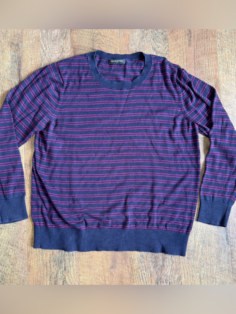 Banana Republic Women’s Round Neck Sweater Blue and Cranberry Stripes XL